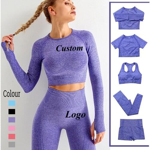 Seamless Yoga Set Womens tracksuit Sport Outfit Long Sleeve Custom Logo Sportswear fitness Gym Clothing summer Leggings suit