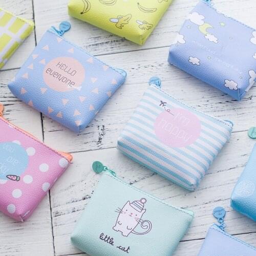 Creative Coin Purse Cartoon Printed Mini Sanitary Napkin Storage Bag PU Credit Card Holder Cosmetic Storage Bag Ladies Wallet