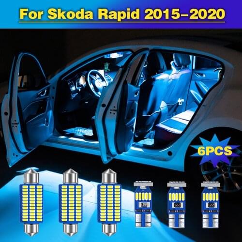 6pcs Error Free Auto LED Bulbs Car Interior lights Dome Reading Trunk Lamp For Skoda Rapid 2015 2016 2017 2018 2019 2020