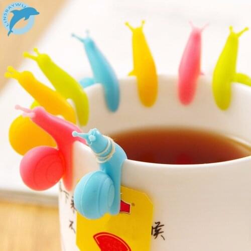LINSBAYWU 5 PCS/lot Cute Snail Shape Silicone Tea Bag Holder Cup Mug Candy Colors Gift Set GOOD Random Color