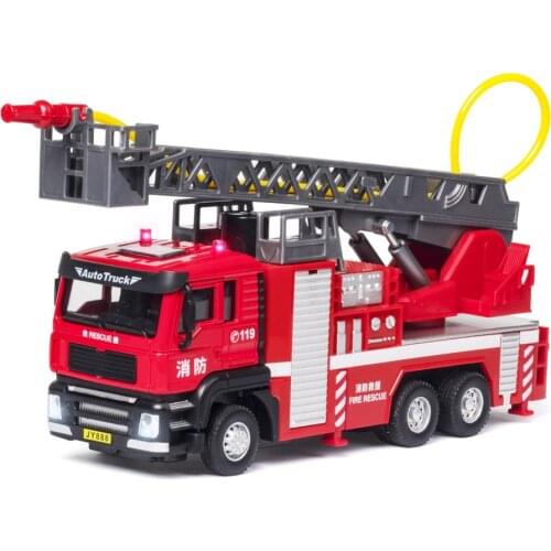Simulation 1:50 Water Tanker Ladder Car Childrens Toy Alloy Fire Truck Model With Sound And Light Can Spray Water