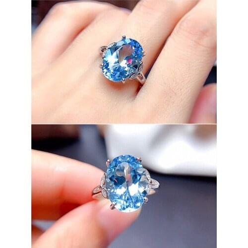 Fashion Chic Blue Crystal Aquamarine Topaz Gemstones Diamonds Rings for Women Girl White Gold Silver Color Jewelry Bague Gifts