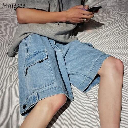 Plus Size S-3XL Jeans Men Cargo Trousers Shorts Summer Streetwear Male All-match Chic Loose Fashion Solid Korean Style Vintage