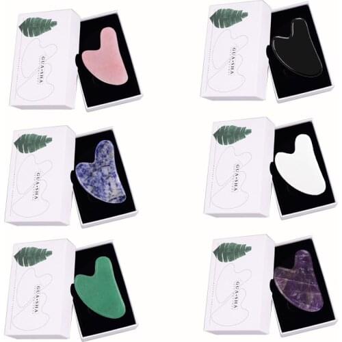 Natural Jade Stone Gua Sha Set Face Massager Gouache Scraper with Box Real Rose Quartz Gua Sha Tool Stone Facial Massager