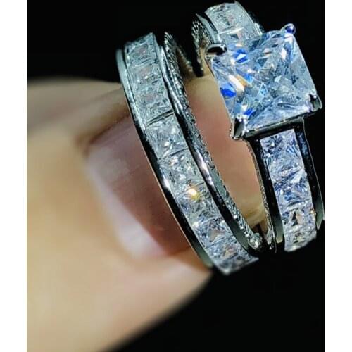 Silver Color Ring Set with AAAAA Bling Zircon Stone Ring for Women Fashion Jewelry Wedding Engagement Ring 2021