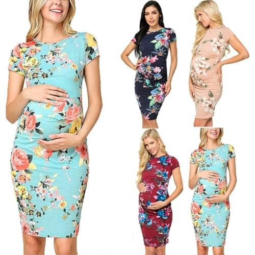 2019 New Style Pregnant Women Skirt Short Sleeve Crimp Printed Sexy Fashion Dress Clothes