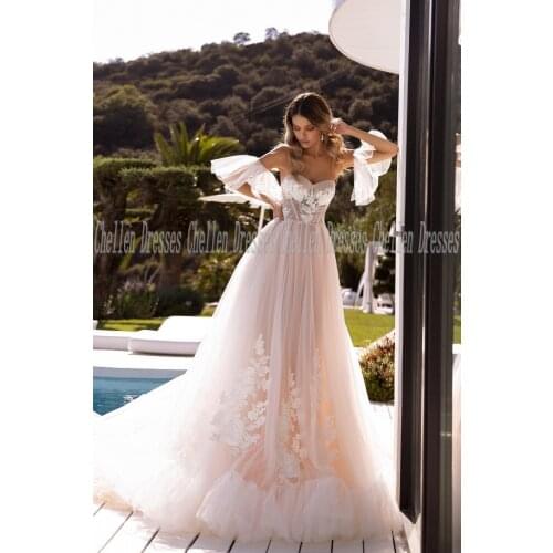 2021 New Sweetheart Lace Appliques With Detachable Sleeves Crystal Belt Sexy Backless Glitter Tulle A Line Boho Wedding Dress