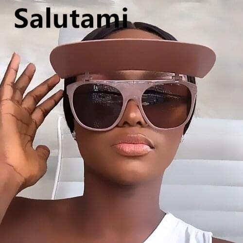 2021 New Brand Unique Hat Flip Sunglasses For Women One Piece Oversized Flap Sun Glasses Men Hip Hop Sexy Shade Eyewear Black