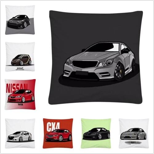 Simple Family Car Cartoon Pattern Soft Short Plush Cushion Cover Pillow Case for Home Sofa Car Decor Pillowcase 45X45cm