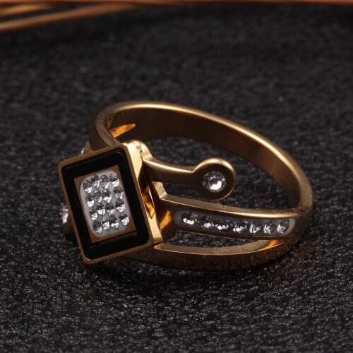 Luxury Wedding Party Crystal Rings Women Girls Jewelry Stainless Steel Square Shine Charm Wide Fashion Rings anillo