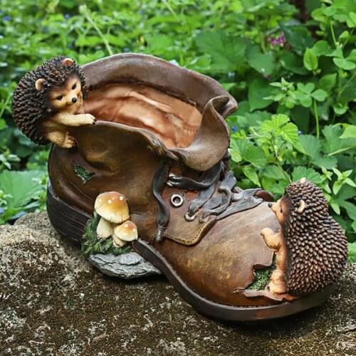 Garden Figurine Attractive Non-fading Resin Hedgehogs Flower Jar Sculpture Ornament for Garden
