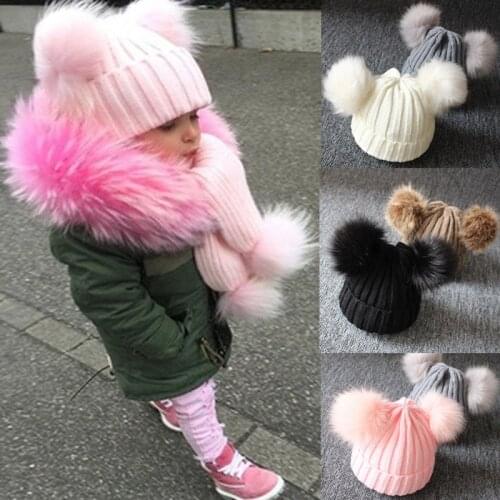 Cute Winter Warm Kids Baby Girl Boy Hats Infant Solid Knitted Pom Beanie Hat Crochet Ball Bobble Cap Solid Children Hat 1-3Y