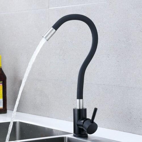 Silica Gel Flexible 360 Rotation Black Kitchen Faucet Sink Mixer Hot And Cold Water SUS304 Stainless Steel Bathroom Basin Taps