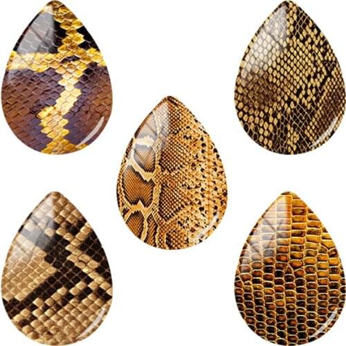 TAFREE 18x25mm Handmade Tear Drop Shape Snake Skin Texture Pattern Glass Cabochon Dome Flat Back Jewelry Making Findings TX308