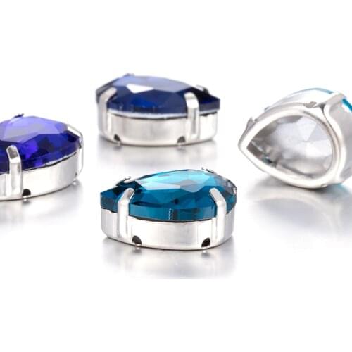 Blue Rhinestones With Copper Claws Pointback Glass Rhinestones Crystals Settings Thicken Copper Holder Bases Strass