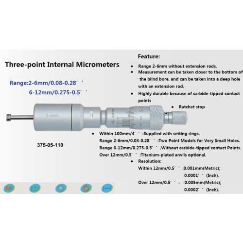 Three-point Internal Micrometers 2-2.5-3-4-5-6-8-10-12mm *0.001 inside micrometer