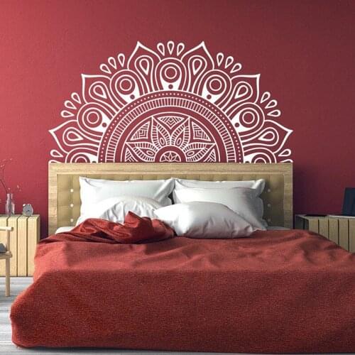 Half Mandala Headboard Wall Decal Lotus Flower Mandala Zen Decoration Indian Yoga Vinyl Sticker Bohemian Decor E710
