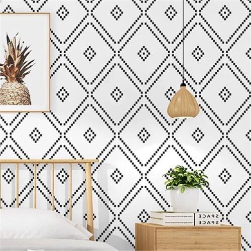 Wellyu Nordic style TV background black and white lattice diamond bedroom living room modern minimalist bed wallpaper