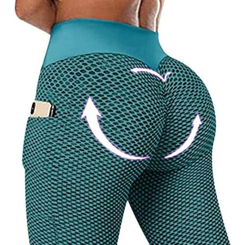 Women High Waist Gym Leggings Knitting 3D Mesh Yoga Pants Fashion Pocket Tights Fitness Push Up Woman Sport Leggins