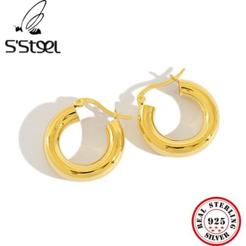 SSTEEL Europe Hollow Hoop Earrings 18k Gold Silver Pendientes Plata De Ley 925 Mujer Boucles D Oreille Femme 2021 Women Jewelry
