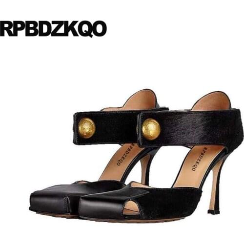 Thin chic high heels brand stiletto square toe black scarpin designer women luxury 2019 shoes runway fashion pumps size 4 34 new