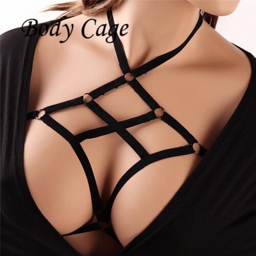 Body Cage 2018 Sexy Women Girl Hollow Out Open Chest Elastic Bandage Strappy Halter Bra Bustier Cropped Belt Harness Crop Tops