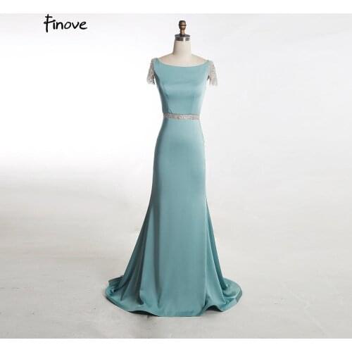 Finove Mermaid Evening Dresses New O Neck Beadings Prom Gowns Illusion Floor Length Vintage Graduation Party Dresses Plus Size