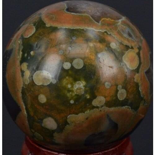 1.6") 40MM Natural Gemstone Green Rainforest Jasper Sphere Crystal Ball Chakra Healing Reiki Stone Carved Craft W/Stand,Mineral