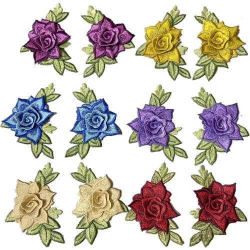 1 Set 3D Flower Embroidered Patches Sew on Rose Floral Embroidery Appliques for Shoes Bags