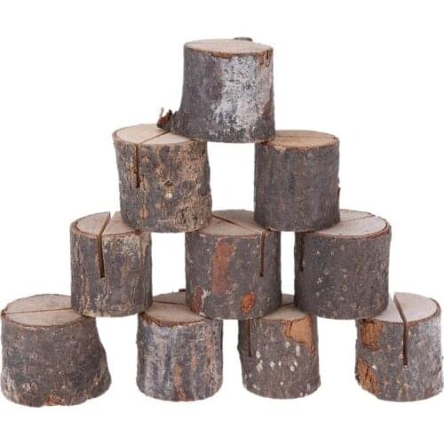 10pcs/lot Wood Pile Name Place Card Photo Menu Holder Table Natural Tree Stump Shape Number Clip Stand Party Wedding Decoration