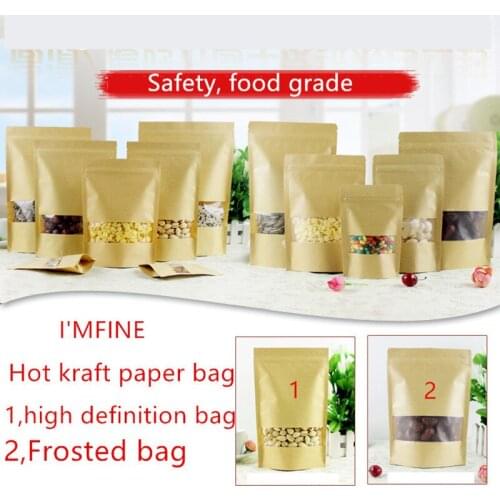 1000pcs Zipper Kraft Bag Kraft Paper Bag For Gifts/Food/Candy/Party/Wedding Gifts Ziplock Bag With Window Stand Up Packing Bags