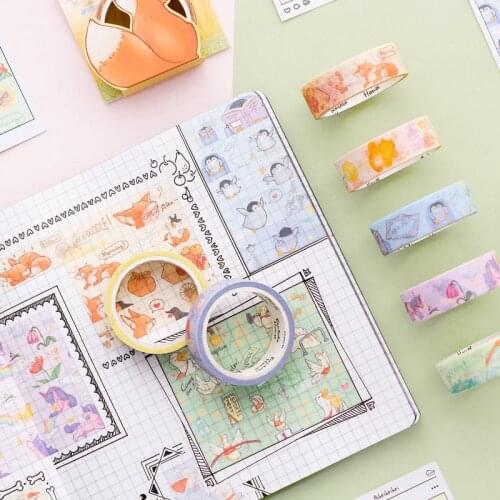 15mm X 5m Cute Animal Diary Diy Washi Tape Decorative Scrapbook Planner Masking Tape Adhesive Tape Label Sticker Stationery
