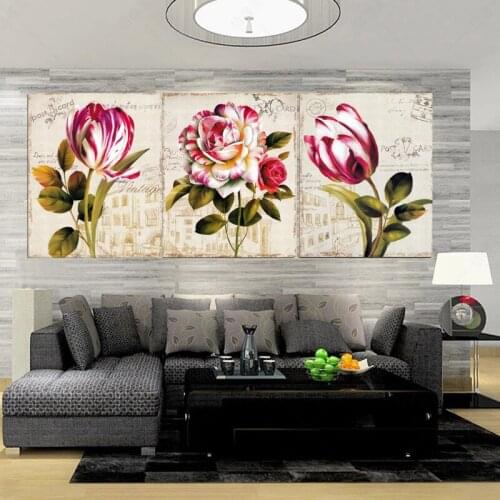 3P Home Decor Creative Canvas Painting Combination Paintings Wall Pictures Living Room Wedding Retro Flower Wall Art
