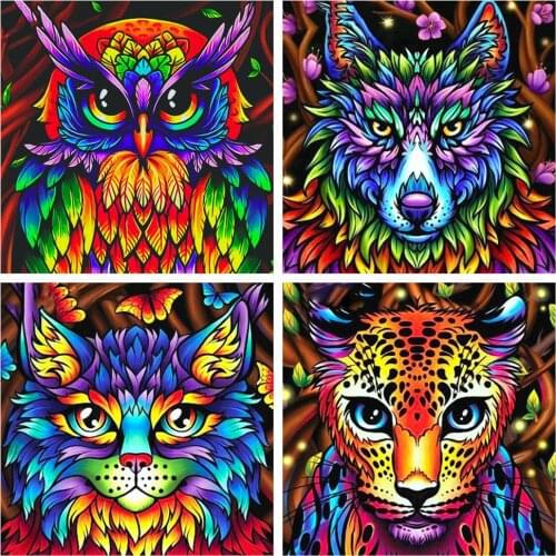 Huacan 5D Diamond Painting Owl Full Square&Round Diamond Embroidery Mosaic Cat Art Home Decor