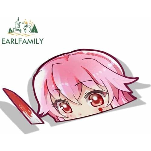 EARLFAMILY Car Sticker for Yuno Gasai Future Diary Peeker Big Head Anime Vinyl Rear Windshield Trunk Decal Car Accessories