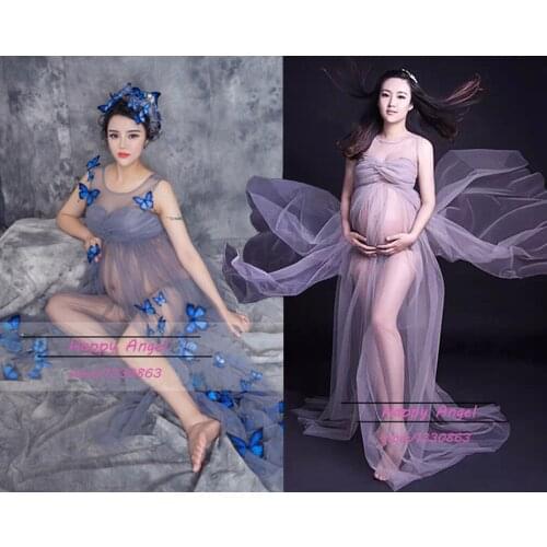 Big Sale Silver Gray Gown Two Layer Gauze Studio Maternity Outdoor indoor Photography Props Women Long Dress Fancy costume