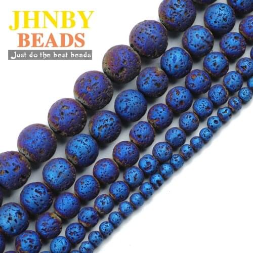 JHNBY Blue Plating Natural Lava Stone 4/6/8/10/12MM Round Loose beads for Jewelry men bracelets&necklace Making DIY Accessories