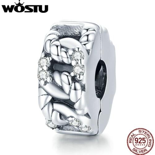 WOSTU 925 Sterling Silver Chain Clip Dangle Charms Bead Fit Original Bracelet Necklace DIY Jewelry CQC1937