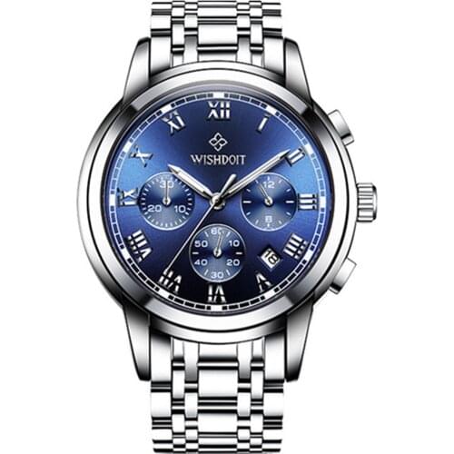 WISHDOIT New Fashion Mens Wrist Watch Stainless Steel Top Brand Luxury Sport Chronograph Quartz Clock Man Relogio Masculino