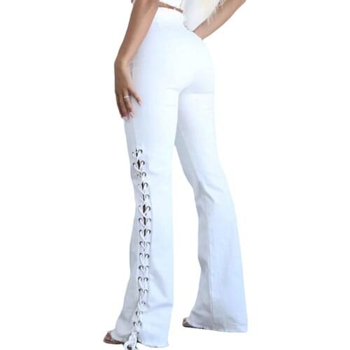 HUAN BEAUTY New Summer Sexy High Waist Hip Side Bandage White Denim Stretch Women Slim Fit Jeans Women HBP90