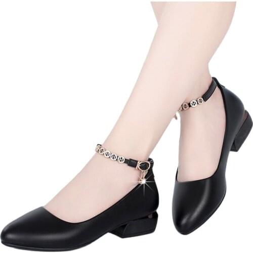 PU Leather Mid-Heels Female Autumn Pointed Toe Thick Pumps Top 2020 Girls Lady Party Casual Shoes Woman Cheap