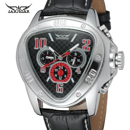 Jargar Top Brand Automatic Mechanical Men Army Triangle Calendar 24 hour Dial Real Leather Sport Wrist Watch Relogio Masculino