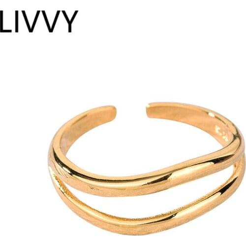 LIVVY Silver Color Party Rings New Fashion Double-layer Glossy Ring Jewelry For Women Size Adjustable 2021 Trend