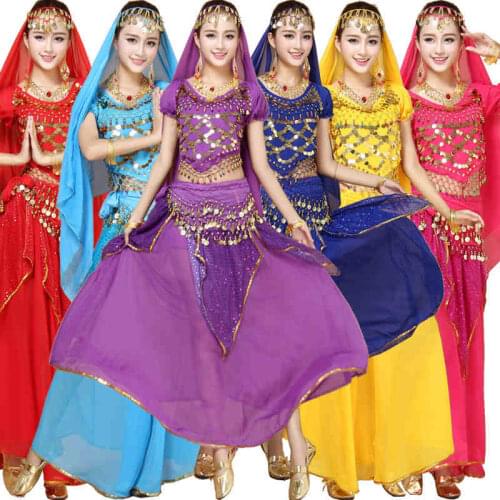 Belly Dance Costume Set Women Belly Dancing Costume Sets Tribal Bollywood Costume Indian Performances Coin Bellydance Dress