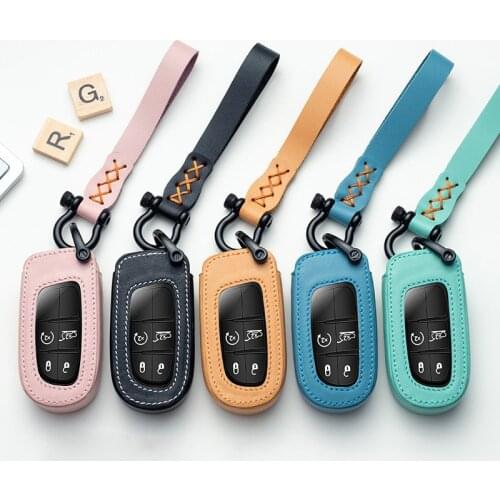 Leather Car Key Cover Case Key Chain Key Chain Protector For Jeep Grand Cherokee Chrysler 300C Renegade Fiat Freemont 2018 Ring