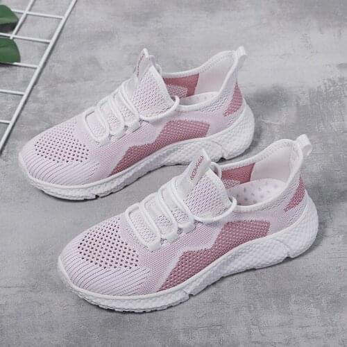 Women Summer Hollow Knit Versatile Casual Running Shoes Breathable Fashion Mesh Soft Sole Platform Walking Jogging Sneakers