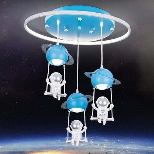 Childrens room lamp astronaut creative cartoon astronaut chandelier personality boys room modern simple bedroom lamp