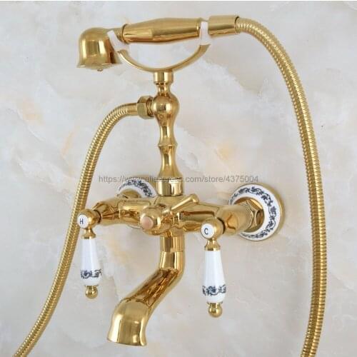 Gold Color Brass Bathroom Tub Faucet Telephone Style Bathroom Bathtub Wall Mounted With Handshower Swive Tub Spout Nna861