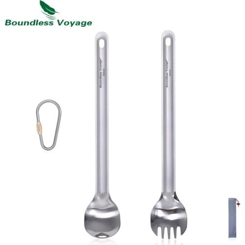 Boundless Voyage Long Handle Spoon Spork Outdoor Camping Tableware Titanium Cutlery Mess Kit