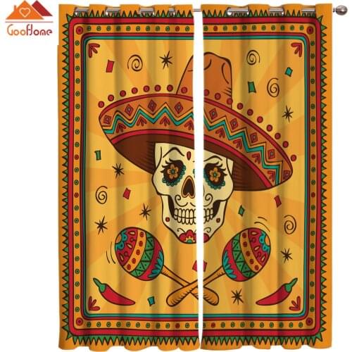Mexican Skull West Cowboy Window Curtains Living Room Outdoor Fabric Drapes Curtain Home Decor